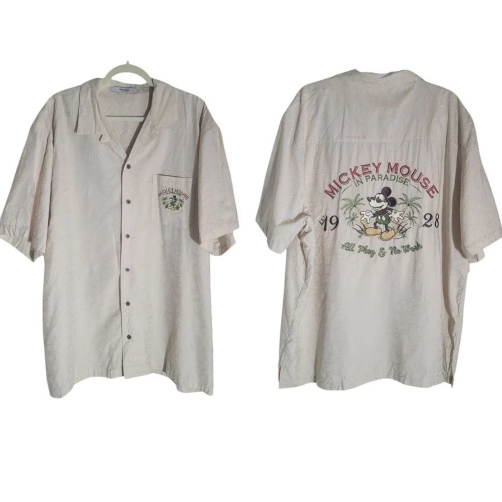 DISNEY PARKS Micky Mouse in Paradise Button Up Shirt Embroidered Resort Men’s M